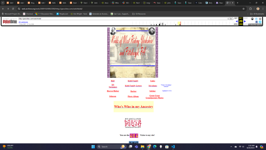 Screenshot of the homepage of the author's GeoCities website