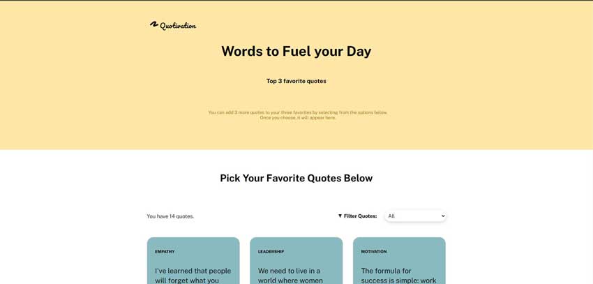 Quotivation is a React app that allows users to organize quotes