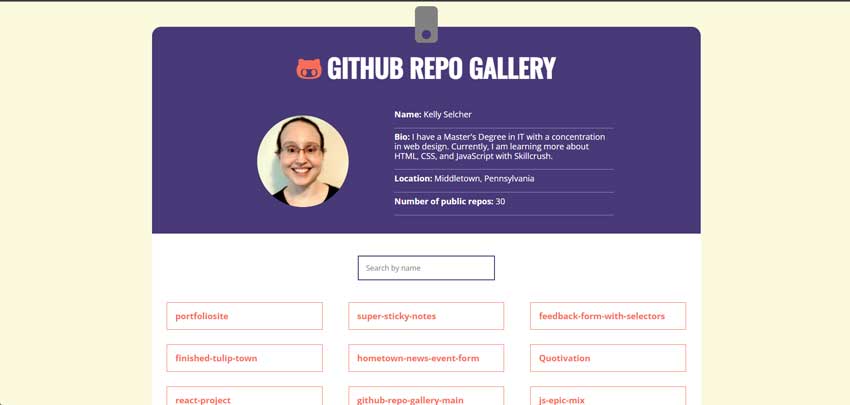 GitHub Repo Gallery uses JavaScript to display a list of repositories