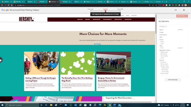 A screenshot showing how to tag data with Google Structured Data Markup Helper